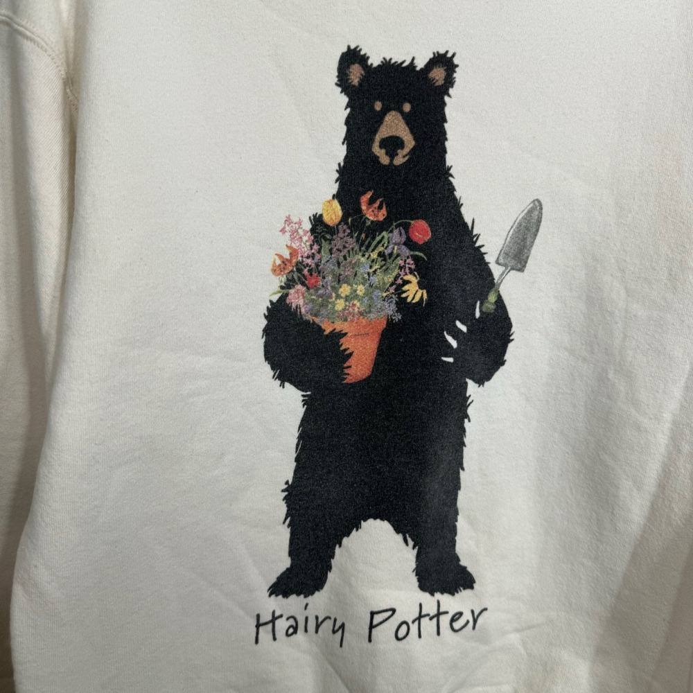 Fruit of the Loom Hairy Potter Bear Sweatshirt Mens Medium Cream - Picture 4 of 6